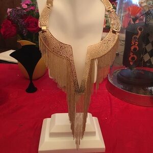 Natasha Lace Filigree Gold Choker Style Necklace